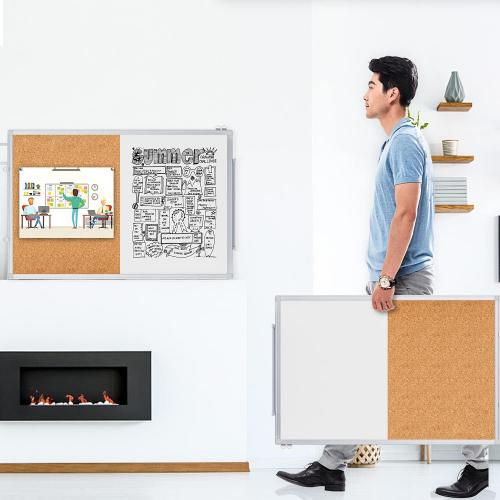Magnetic White Board and Cork Board Combo, 36 X 24 inches Whiteboard Bulletin Combination Board, Wall Mounted Dry Erase Message Board for Home, School and Office