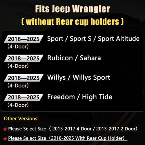 GIANT PANDA Jeep Wrangler 4 Door JL 2018-2025 Full Set Car Seat Covers for Sahara Sport Rubicon Unlimited Willys Without Rear Cup Holder,Faux Leather (Black Red)