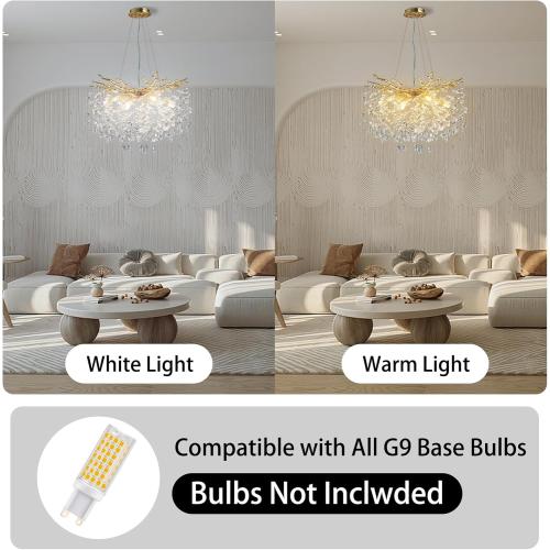 YUYI 23.6 Modern Gold Tree Branch Crystal Chandelier, 8-Light Round Raindrop Pendant Lighting for Dining Room Living Room Bedroom Kitchen Foyer Entryway, Luxury K9 Crystal Statement Light Fixture