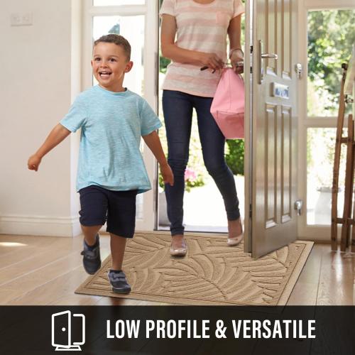 Front Door Mat, Absorbent Resist Dirt Welcome Door Mat Indoor Outdoor, Waterproof Doormat, Sturdy Non Slip Backing, Fade Resistant, Low Profile Entry Mat for Entryway, Beige