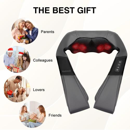 Nekteck Shiatsu Neck Massager with Heat for Pain Relief, Gray, NOT Cordless