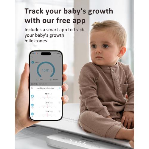 GROWNSY Smart Baby/Pet Scale,Digital Baby Weight Scale with App for Tracking Growth of Infant, Toddler,Puppy,and Cat—Supports Up to 330 lbs, with Hold Function, 27-inch Height Measurement,5 Units