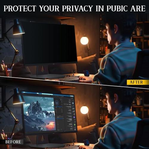 24 Magnetic Computer Privacy Screen 24 inch, Hanging Privacy Screen for Computer Monitor for 16:9 Frameless Monitor, Eye Protection Anti Glare Anti Blue Light Filter