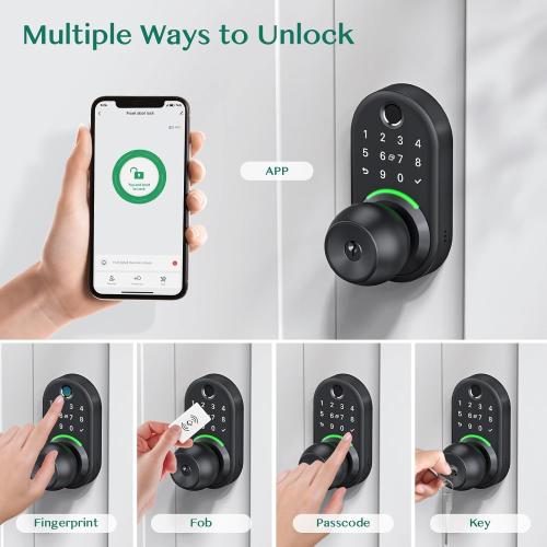 Keypad Smart Door Lock with Knob, Yamiry Keyless Entry Digital Lock with Handle, Fingerprint Electronic Knob for Front Door, Generate Passcode Remotely, Easy Installation