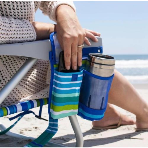 Tommy Bahama 5 Position Beach Chair, Towel Bar, Pillow for Extra Comfort, Heavy-Duty Weight Capacity,Safety Locking Hinges on Rear Legs, 2-Pack (Aqua Stripes)