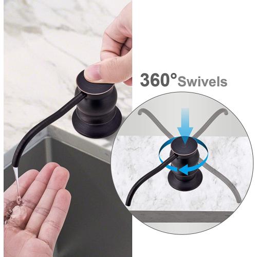 Samodra Kitchen Sink Soap/Lotion Dispenser, Brass Pump Head Oil Rubbed Bronze 12 OZ Bottle Built in Design Refill from The Top for Granite Thick Deck Installs