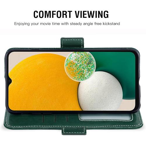 Asuwish Compatible with Samsung Galaxy A13 5G Wallet Case and Tempered Glass Screen Protector Flip Credit Card Holder Stand Cell Phone Cover for Gaxaly A 13 G5 2022 13A A135G SM A136U Women Dark Green