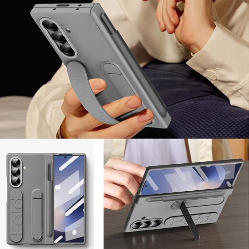 for Samsung Galaxy Z Fold 7 Case with Finger Strap Built-in S-Pen Slot & Pen Full Hinge Coverage Protection Screen Protector Cover for Samsung Galaxy Fold 7 (Gray)