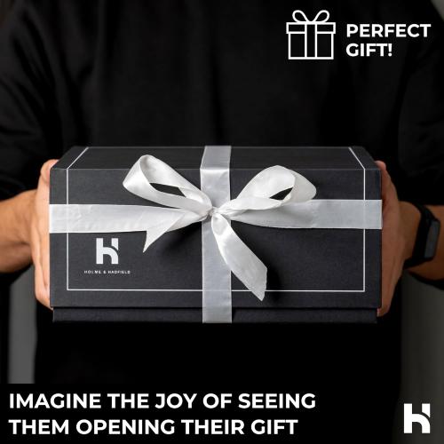 Holme & Hadfield Premium Wooden Phone Docking Station with Drawer – Nightstand Organizer for Charging Phone & Earbuds – Declutter Your Space with Felt-Lined Protection & Watch Pillar - Gift For Men