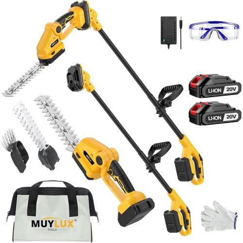 Cordless Pole Hedge Trimmer Electric Shrub Trimmer Long Reach Pole Saw for Tree Trimming, 20V Handheld Grass Cutter, Hedge Trimmers Cordless with Battery for Garden, Lawn, 2 Batteries