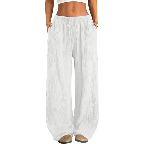 ZAFUL Drawstring Elastic Low Waist Flowy Palazzo Pants for Women with Pockets Casual Loose Pant Spring Summer Outfits medium