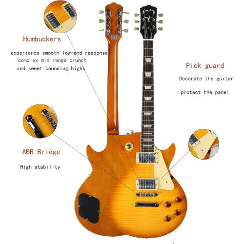 Starshine Electric Guitar, Flamed Maple Top Single Cutaway Guitar ABR-1 with Double Humbuckers Pickups, Trans Burst