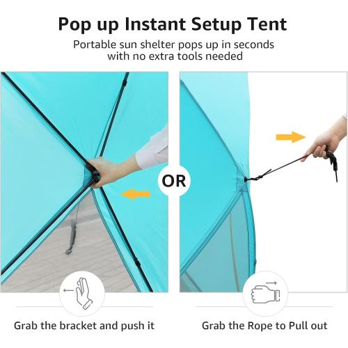 BLUE AND YELLOW Pop Up Beach Tent, Portable Shade Sun Shelter UPF50  UV Protection for 4 Person Extendable Floor for Fishing Hiking Camping, Waterproof Windproof(Blue)