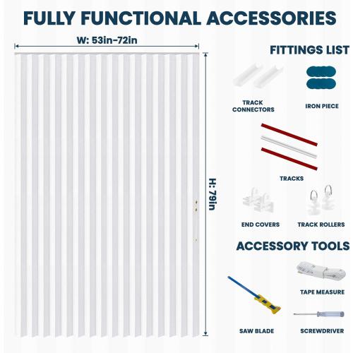 AJAZZ 100% Blackout Magnetic Door Curtain Patio Door Curtain Invisible Folding Door for Bedroom Living Room Accordion Doorway Sets Included Tracks (1 Pack, 72W x 79 L, White)