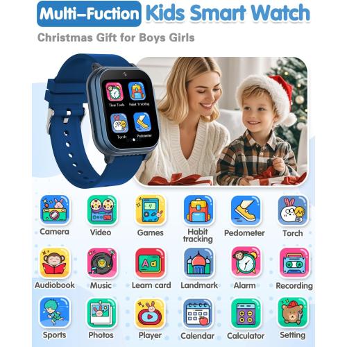 Waterproof Smart Watch for Kids with 32 Games Dual Camera, Habit Tracking, Alarm, Pedometer, HD Touchscreen with Protector, Kids Watch Toys for Boy Age 5-12 Christmas Birthday Gift Boys Girls(Blue)