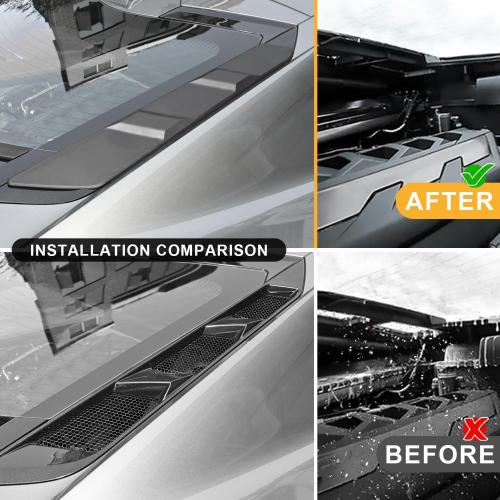 Rear Dry Bay Vent Blocks Cover & Rear Window Spoiler,Hatch Hood Wash Cover Compatible with for Chevy Corvette C8 Z51 Z06 E-Ray Stingray Coupe 2020-2025 Engine Bay Air Vent Inserts Protection