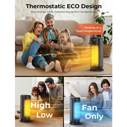 Space Heater, 1500W Space Heaters Efficient Heating with LED Display, 1-24H Timer, ECO, Multiple Protection, 60° Oscillating Portable Heater Quiet Heating for Garage Home Office Indoor Use