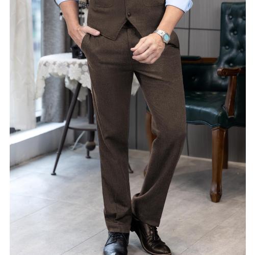 Size 38 x 30 Ceehuteey Men's Retro Dress Suit Pants Thick Wool Flat Front Herringbone Tweed Trousers