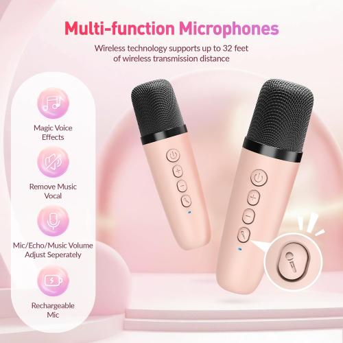 Karaoke Machine for Kids Adults, Mini Portable Bluetooth Karaoke Speaker with 2 Wireless Microphone and Lights, Christmas Birthday Gifts for Girls Ages 4, 5, 6, 7, 8, 9, 10, 12  Family Home Party