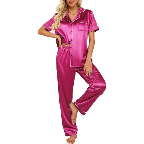 Size S Ekouaer Silk Satin Pajamas Set Women Short Sleeve Sleepwear Soft Button Down Loungewear Pjs Set