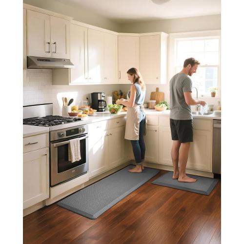 Ophanie Kitchen Mats for Floor, 3/4 Inch Thick Kitchen Rugs, 24'' x 70'' Anti Fatigue Standing Cushioned Mat, Waterproof,Comfort Ergonomic Mat for Office, Home, Sink, Grey Non-Slip Bottom