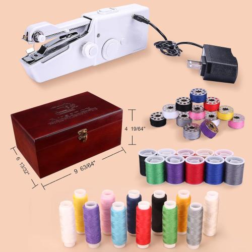 Handheld Sewing Machine, with Elegant Wooden Sewing Box and 153-Piece Sewing Kit, Mini Portable Cordless Hand held Sewing Machine, Perfect for Adults, Beginners, and Quick Home Repairs