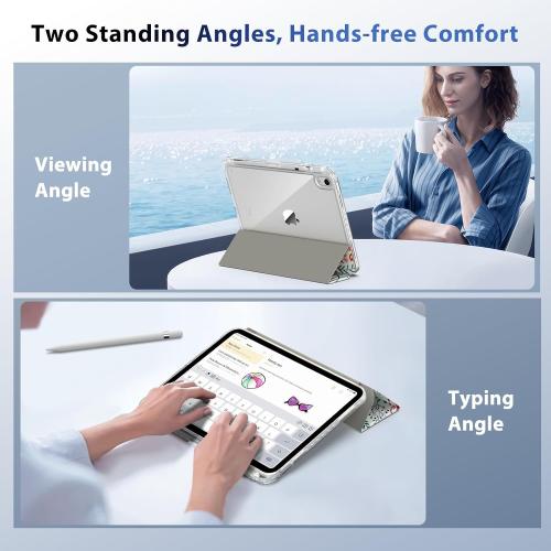 TiMOVO Case for iPad (A16) 11th Generation 11 Inch 2025, iPad 10th Generation Case 10.9 Inch 2022 with Pencil Holder,Slim Protective Cover with Clear Back Shell,Auto Wake/Sleep, Flowers