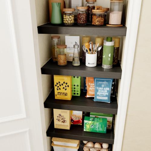 4 PCS Wire Rack Covers for Pantry Wood Grain, 33'' W * 16'' D (Ready to Use) Faux Wood Shelf Covers for Wire Shelving, Rustic Closet Shelves Covering Toppers - Bathroom, Kitchen, Garage (Black)