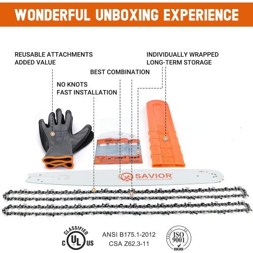 Savior 20 Inch Chainsaw Bar and Chain Combo, 3/8 Pitch .050 Gauge 72 Drive Links for 455 Rancher 460 Rancher Poulan PR5020, Replace for 200SFHK095, 584818, 584271