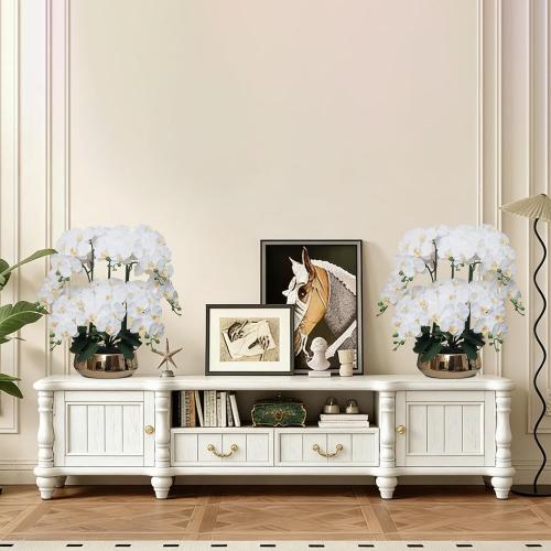 Orchids Artificial Flowers in Large Ceramic Vase 24.8'' Faux Orchid Plant | Large White Fake Silk Phalaenopsis Flower Arrangements for Home Office Centerpiece Decor (Large Realistic Petals, 8 Stems)