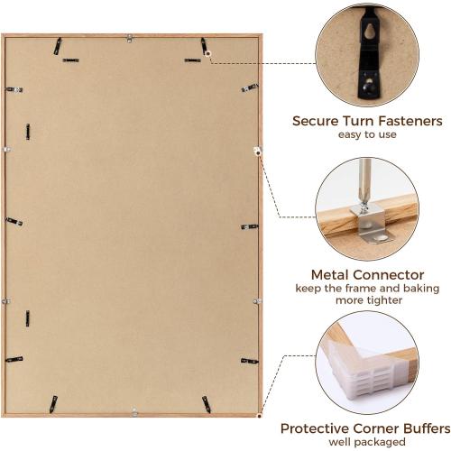 27x40 Picture Frame, Solid Oak Wood 27x40 Poster Frame for Wall, 27 x 40 Frame with Tempered Real Glass, 27x40 Frame with Mat for 24x36, Rustic Wooden 27x40 Art Frame, Natural Oak Color