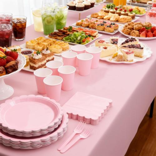 Oigco 50 Pcs Pink Plates and Napkins, Disposable Light Pink Scalloped Paper Plates & Napkins for Wedding Bridal Shower Birthday Baby Shower, Serves 25