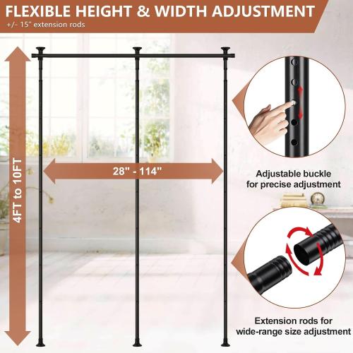 Room Divider Curtain Rod - No Drilling Tension Rod Room Dividers for Space Partitions, 4-10ft (H) 28-114 inch(W) Adjustable Heavy Duty Floor to Ceiling Wall Divider for Room Separation Matte Black
