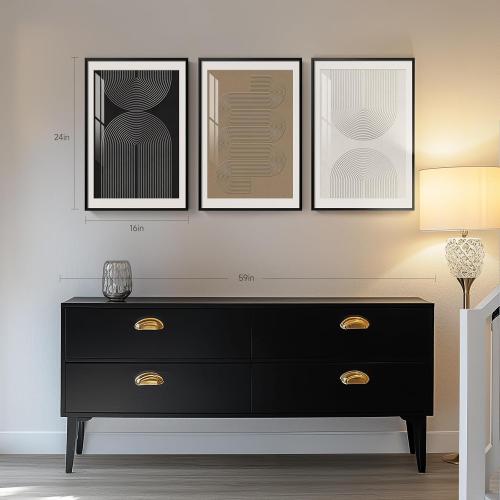 Framed Boho Neutral Abstract Wall Art, Set of 3 Modern Art Prints Paintings Artwork for Walls, Minimalist Black White Brown Geometric Pictures for Living Room, Dining Room, Bedroom Wall Decor 16x24 In