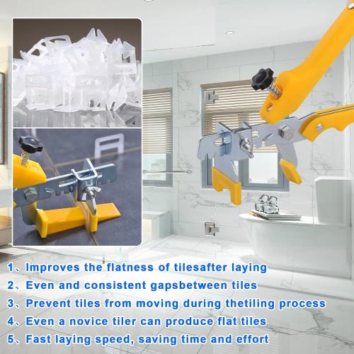 Tile Leveling System Clips 1/8 2000 Piece Tile Spacers Clips and 300 Piece Reusable Yellow Wedges for Tiles. Tile Tools Set for Professional Ceramic and Stone Installation