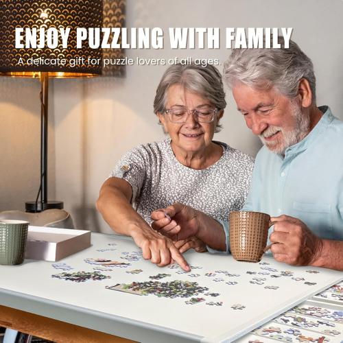 Color Grey 1500 Pieces Rotating Puzzle Board with Drawers and Cover, Dual-Sided Portable Jigsaw Puzzle Table,Tilt&Lazy Susan,Gift for mom Adults