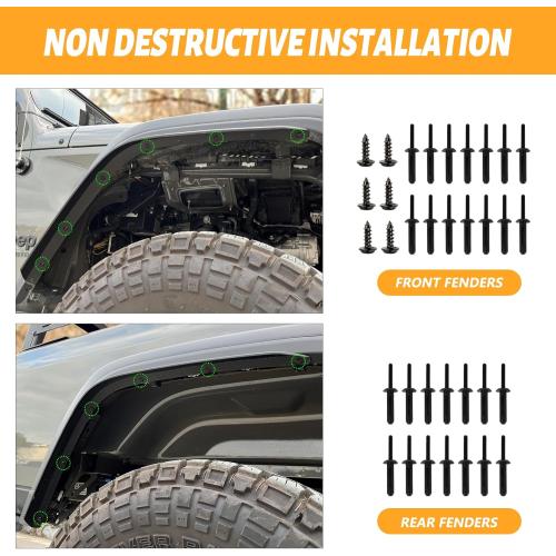 Front & Rear Fender Flares Compatible with 2020-2024 Jeep Wrangler Gladiator JT Mojave & Rubicon, Off-Road Wheel Flares Liner 4 PCS