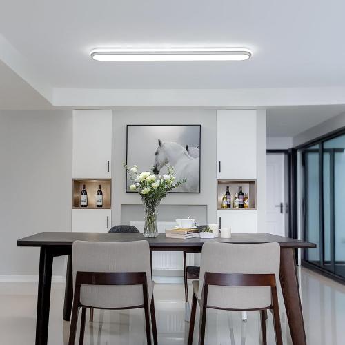 Smart 4Ft Linear LED Ceiling Light, 68W Dimmable Flush Mount Wraparound Fixture with Remote Control, Modern Metal Design, Suitable for Energy-Saving LED Lighting for Home Use