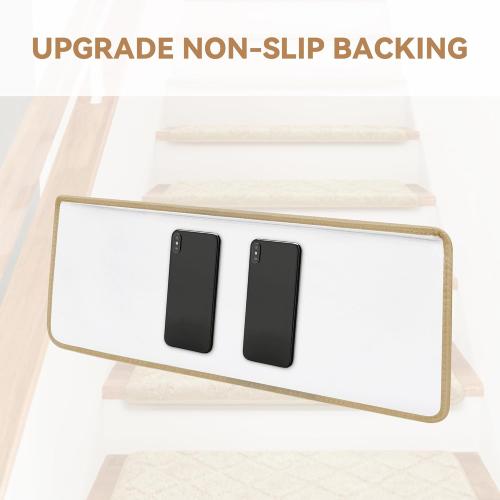 Size 9.5 x 32, Bullnose Stair Treads Non Slip 9.5 x 32, 14 Pcs Carpet Stair Treads for Wooden Steps Indoor with Edge Protection, Reusable Peel and Stick TPU Backing Stair Runner Rugs - Lattice Pattern Beige