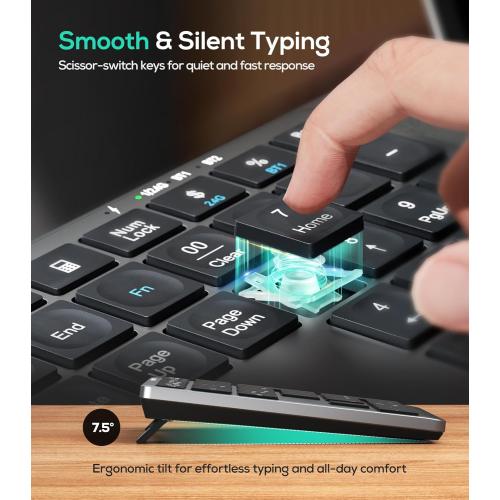 Nulea Wireless Number Pad Bluetooth 5.0 & 2.4G Portable Numeric Keyboard, USB-C Rechargeable, 34-Keys Bluetooth Keyboard for Data Entry, Compatible for Laptop, Mac, iMac, Tablet, PC Desktop