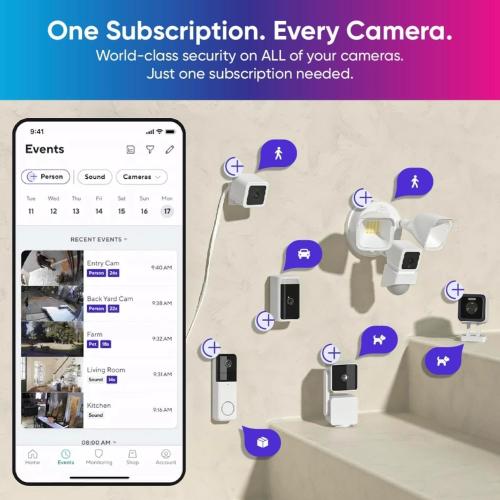Cam V3 Smart Home Security Camera, Indoor/Outdoor Use, 1080p Plug-in, Color Night Vision, Motion Detection, Two Way Audio, Compatible with Alexa, Google Assistant, Black