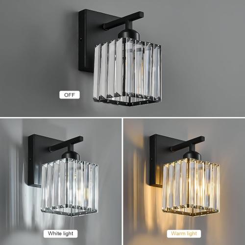 Modern Wall Sconce Set of Two Indoor Wall Lamp Black Wall Sconces Crystal Wall Light Bathroom Vanity Light Fixtures Wall Mounted Room Sconce Wall Lighting