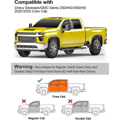 in-Channel Window Rain Guards Fit for Chevy Silverado/GMC Sierra 2500HD/3500HD 2020-2026 Crew Cab, Extra Durable Window Deflectors Vent Visors Truck Vent Shades Exterior Car Accessories