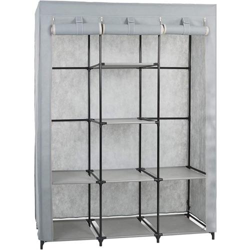 Dark Grey Portable Clothes Closet with Dustproof Non-Woven Fabric Cover