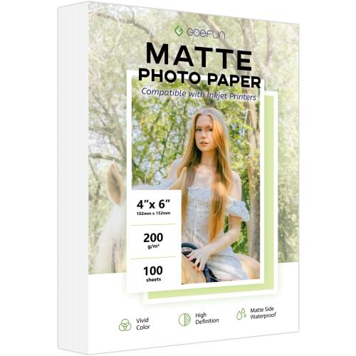 Matte Photo Paper 4x6, Goefun 200 GSM/54LB Inkjet Photo Paper for Printer 100 Sheets for Dye Ink and Pigment Ink
