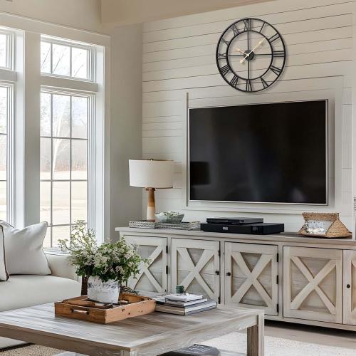 Vantic 32 Inch Large Wall Clock, Roman Numeral Metal Oversized Wall Clocks for Living Room Decor, Bedroom and Kitchen, Completely Silent, Non Ticking, Battery Operated