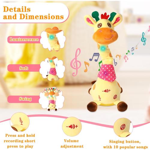 Dancing Giraffe Toy Stuffed Animal Baby Toys Singing Song Toddlers Toy Repeats What You Say Glowing Musical Toy for Baby Birthday Gift Groovy Giraffe Toy