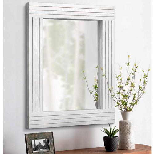 Rustic Wall Mirror, Rectangular Vintage Wood Framed Large Mirror for Living Room, Bathroom, Bedroom & Entrance - White, 26 x 18