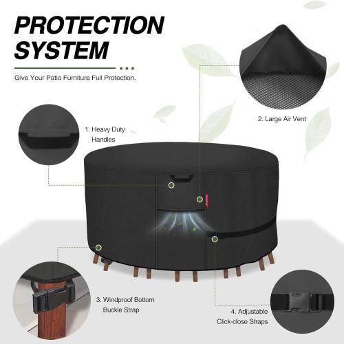 Porch Shield Round Patio Furniture Cover - Waterproof 600D Heavy Duty Outdoor Table and Chairs Cover 84 inch, Black