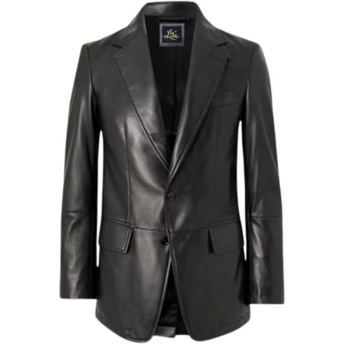 2-Button Premium Leather Blazer for Men - Notched Lapel Casual Coat Style Lambskin Leather Jacket Men XXL